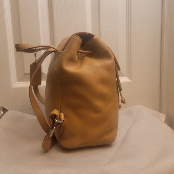 Coach F3W 9858 Legacy Tan Leather Drawstring Backpack, the backpack has some lit main image 10